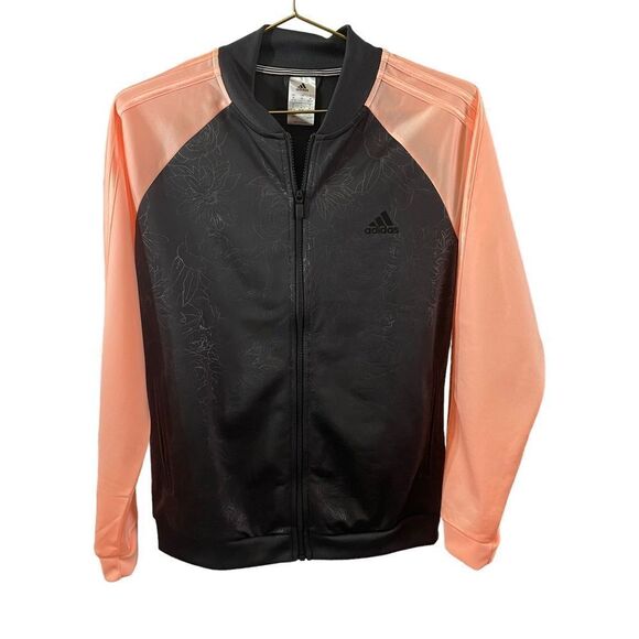 Adidas Pink Black Floral Embossed Track Jacket Size MED - Picture 1 of 10